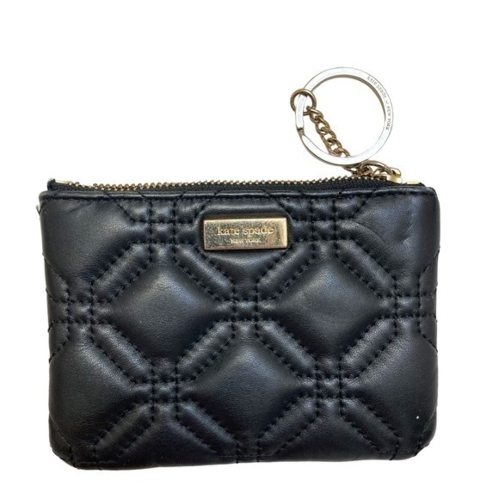 Kate spade quilted black leather mini coin purse with keyring